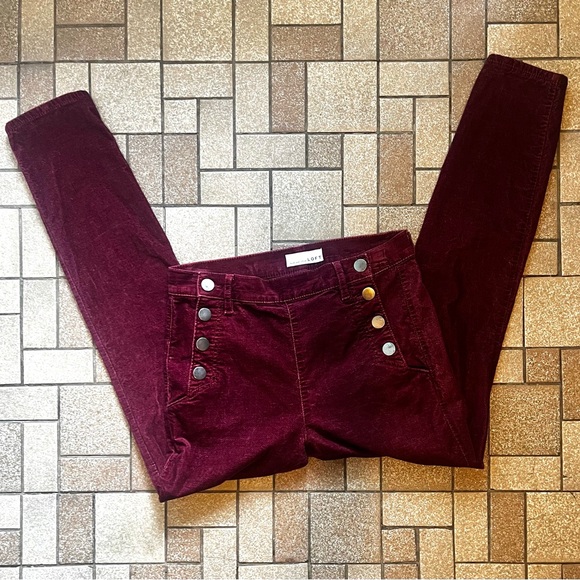 LOFT Maroon Red Velvet Button Detail Modern Skinny Jeans - Picture 2 of 3